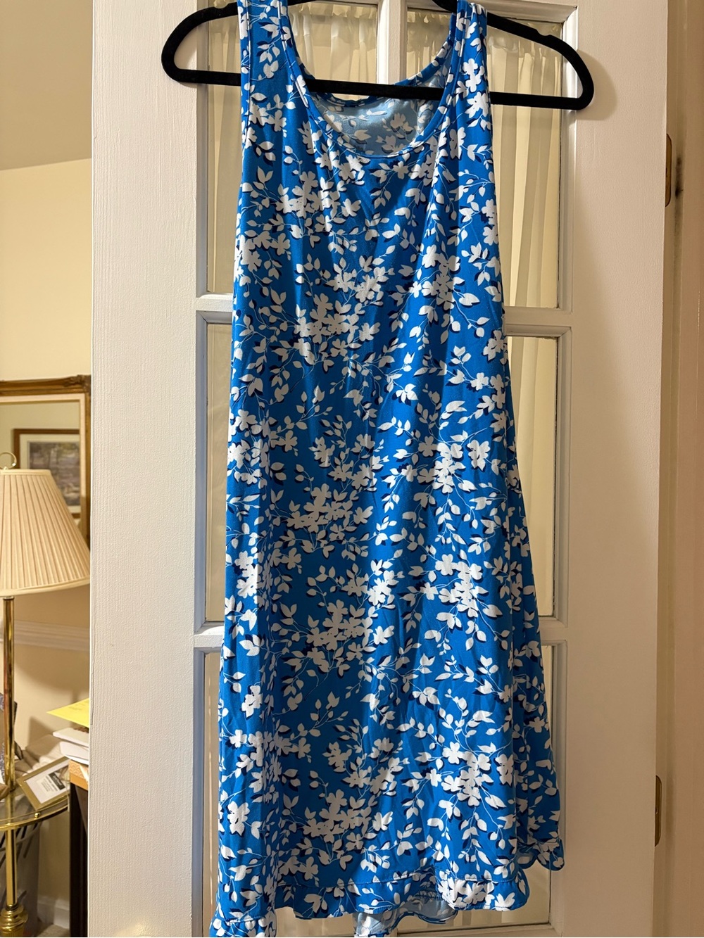 Blue Floral Tank Night Gown - White Floral Print